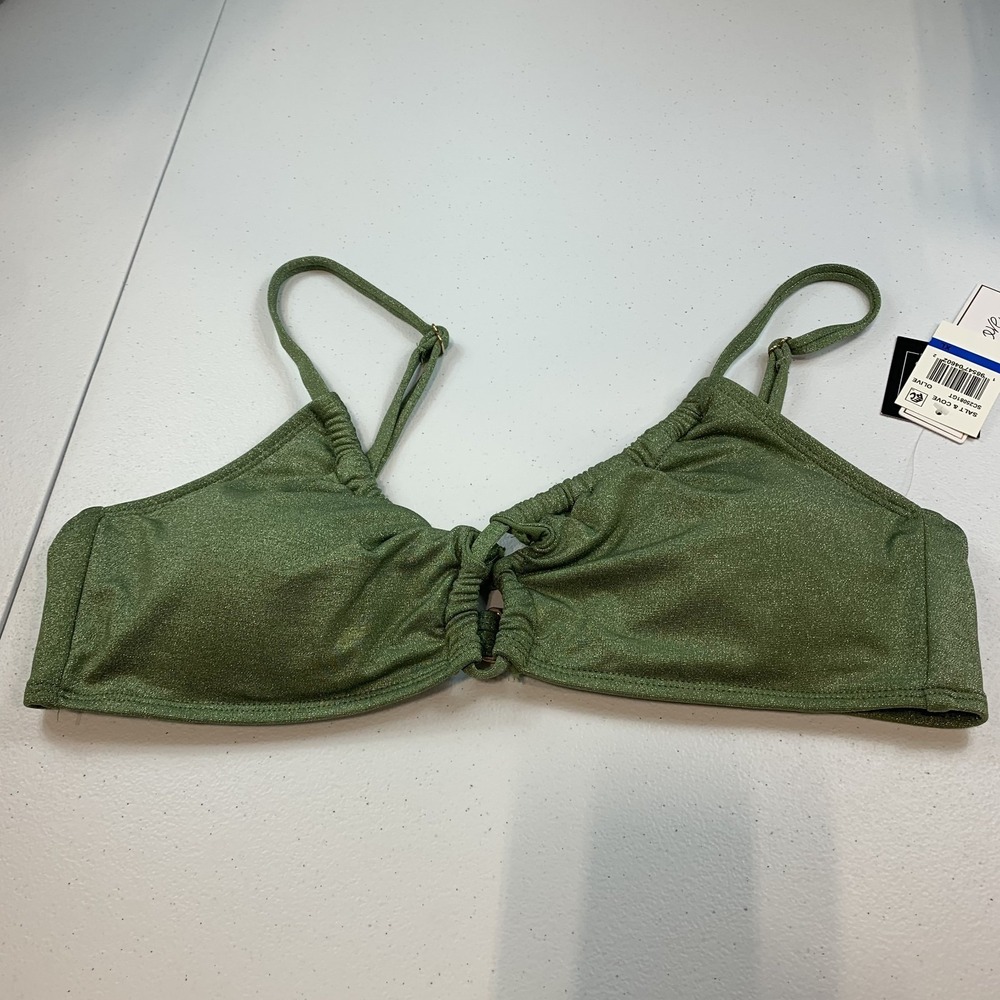 Salt & Cove Junior's Swim Bikini Top‎ XL Green Metallic Twist Front Beach
